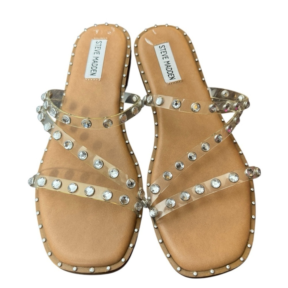 NEW Steve Madden Skyler Studded Clear Strappy Sandals, Size 8 - Picture 2 of 6
